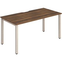 Impulse 1 Person Bench Desk, 1600mm (800mm Deep), Silver Frame, Walnut