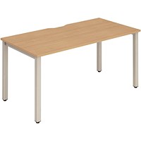 Impulse 1 Person Bench Desk, 1600mm (800mm Deep), Silver Frame, Beech