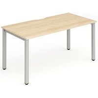 Impulse 1 Person Bench Desk, 1600mm (800mm Deep), Silver Frame, Maple