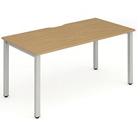 Impulse 1 Person Bench Desk, 1600mm (800mm Deep), Silver Frame, Oak