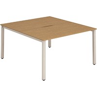 Evolve Plus 1600mm B2B 2 Person Office Bench Desk Oak Top Silver Frame Evolve Plus 1600mm B2B 2 Person Office Bench Desk Oak Top Silver Frame