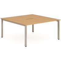 Impulse 2 Person Bench Desk, Back to Back, 2 x 1400mm (800mm Deep), Silver Frame, Beech