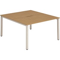 Evolve Plus 1400mm B2B 2 Person Office Bench Desk Oak Top Silver Frame Evolve Plus 1400mm B2B 2 Person Office Bench Desk Oak Top Silver Frame