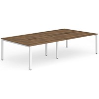 Impulse 4 Person Bench Desk, Back to Back, 4 x 1600mm (800mm Deep), White Frame, Walnut