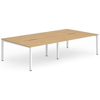 Impulse 4 Person Bench Desk, Back to Back, 4 x 1600mm (800mm Deep), White Frame, Beech