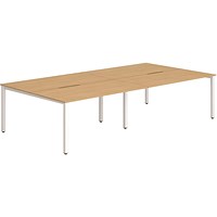 Impulse 4 Person Bench Desk, Back to Back, 4 x 1400mm (800mm Deep), White Frame, Beech