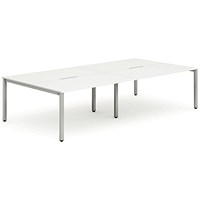 Impulse 4 Person Bench Desk, Back to Back, 4 x 1600mm (800mm Deep), Silver Frame, White