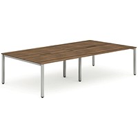 Evolve Plus 1600mm B2B 4 Person Office Bench Desk Walnut Top Silver Frame