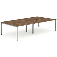 Impulse 4 Person Bench Desk, Back to Back, 4 x 1600mm (800mm Deep), Silver Frame, Walnut