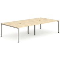 Impulse 4 Person Bench Desk, Back to Back, 4 x 1600mm (800mm Deep), Silver Frame, Maple