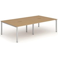 Evolve Plus 1600mm B2B 4 Person Office Bench Desk Oak Top Silver Frame Evolve Plus 1600mm B2B 4 Person Office Bench Desk Oak Top Silver Frame