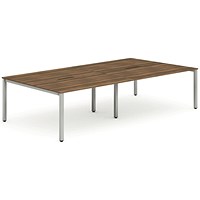 Impulse 4 Person Bench Desk, Back to Back, 4 x 1400mm (800mm Deep), Silver Frame, Walnut