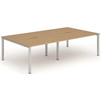 Evolve Plus 1400mm B2B 4 Person Office Bench Desk Oak Top Silver Frame Evolve Plus 1400mm B2B 4 Person Office Bench Desk Oak Top Silver Frame