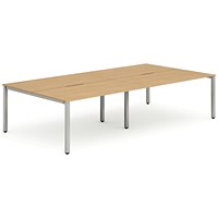 Impulse 4 Person Bench Desk, Back to Back, 4 x 1200mm (800mm Deep), Silver Frame, Beech