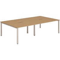 Impulse 4 Person Bench Desk, Back to Back, 4 x 1200mm (800mm Deep), Silver Frame, Oak