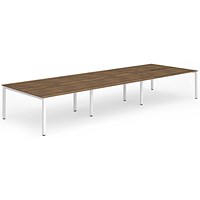 Impulse 6 Person Bench Desk, Back to Back, 6 x 1600mm (800mm Deep), White Frame, Walnut