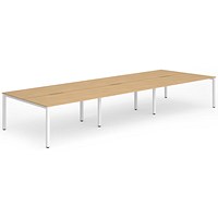 Impulse 6 Person Bench Desk, Back to Back, 6 x 1600mm (800mm Deep), White Frame, Beech