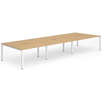 Evolve Plus 1400mm B2B 6 Person Office Bench Desk Beech Top White Frame