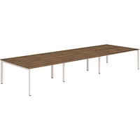 Impulse 6 Person Bench Desk, Back to Back, 6 x 1200mm (800mm Deep), White Frame, Walnut