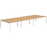 Impulse 6 Person Bench Desk, Back to Back, 6 x 1200mm (800mm Deep), White Frame, Beech