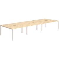 Impulse 6 Person Bench Desk, Back to Back, 6 x 1200mm (800mm Deep), White Frame, Maple