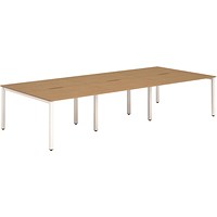 Impulse 6 Person Bench Desk, Back to Back, 6 x 1200mm (800mm Deep), White Frame, Oak