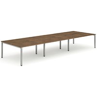 Impulse 6 Person Bench Desk, Back to Back, 6 x 1600mm (800mm Deep), Silver Frame, Walnut