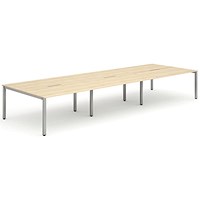 Impulse 6 Person Bench Desk, Back to Back, 6 x 1600mm (800mm Deep), Silver Frame, Maple