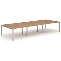 Impulse 6 Person Bench Desk, Back to Back, 6 x 1600mm (800mm Deep), Silver Frame, Oak