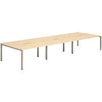 Impulse 6 Person Bench Desk, Back to Back, 6 x 1200mm (800mm Deep), Silver Frame, Maple