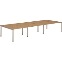 Impulse 6 Person Bench Desk, Back to Back, 6 x 1200mm (800mm Deep), Silver Frame, Oak