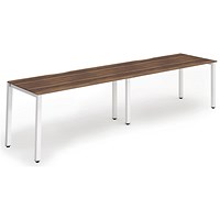 Impulse 2 Person Bench Desk, Side by Side, 2 x 1600mm (800mm Deep), White Frame, Walnut