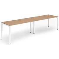 Impulse 2 Person Bench Desk, Side by Side, 2 x 1400mm (800mm Deep), White Frame, Beech