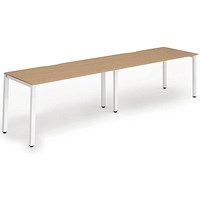 Impulse 2 Person Bench Desk, Side by Side, 2 x 1400mm (800mm Deep), White Frame, Oak