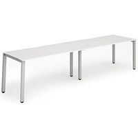 Impulse 2 Person Bench Desk, Side by Side, 2 x 1600mm (800mm Deep), Silver Frame, White