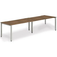 Evolve Plus 1600mm Single Row 2 Person Office Bench Desk Walnut Top Silver Frame Evolve Plus 1600mm Single Row 2 Person Office Bench Desk Walnut Top Silver Frame