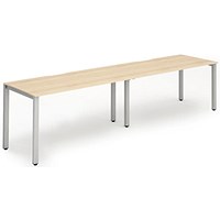 Impulse 2 Person Bench Desk, Side by Side, 2 x 1600mm (800mm Deep), Silver Frame, Maple