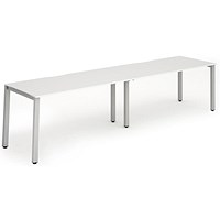 Impulse 2 Person Bench Desk, Side by Side, 2 x 1400mm (800mm Deep), Silver Frame, White