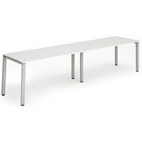 Evolve Plus 1400mm Single Row 2 Person Office Bench Desk White Top Silver Frame Evolve Plus 1400mm Single Row 2 Person Office Bench Desk White Top Silver Frame