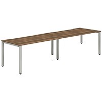 Impulse 2 Person Bench Desk, Side by Side, 2 x 1400mm (800mm Deep), Silver Frame, Walnut