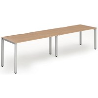 Impulse 2 Person Bench Desk, Side by Side, 2 x 1400mm (800mm Deep), Silver Frame, Oak