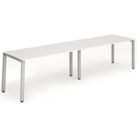 Impulse 2 Person Bench Desk, Side by Side, 2 x 1200mm (800mm Deep), Silver Frame, White