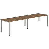 Impulse 2 Person Bench Desk, Side by Side, 2 x 1200mm (800mm Deep), Silver Frame, Walnut