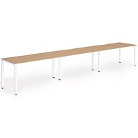 Impulse 3 Person Bench Desk, Side by Side, 3 x 1600mm (800mm Deep), White Frame, Oak