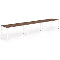 Impulse 3 Person Bench Desk, Side by Side, 3 x 1400mm (800mm Deep), White Frame, Walnut