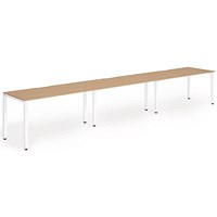 Impulse 3 Person Bench Desk, Side by Side, 3 x 1400mm (800mm Deep), White Frame, Beech