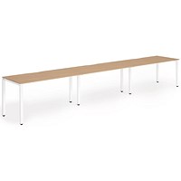 Impulse 3 Person Bench Desk, Side by Side, 3 x 1400mm (800mm Deep), White Frame, Oak