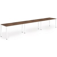 Impulse 3 Person Bench Desk, Side by Side, 3 x 1200mm (800mm Deep), White Frame, Walnut