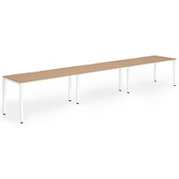 Impulse 3 Person Bench Desk, Side by Side, 3 x 1200mm (800mm Deep), White Frame, Oak