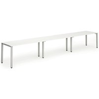 Impulse 3 Person Bench Desk, Side by Side, 3 x 1600mm (800mm Deep), Silver Frame, White